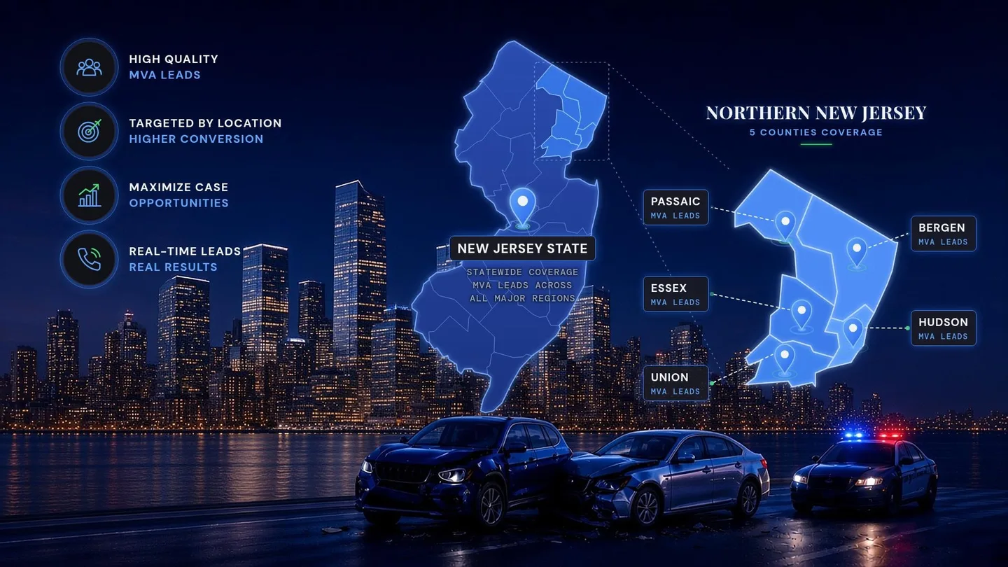 Map of New Jersey highlighting Northern New Jersey coverage across Bergen, Passaic, Essex, Hudson and Union counties